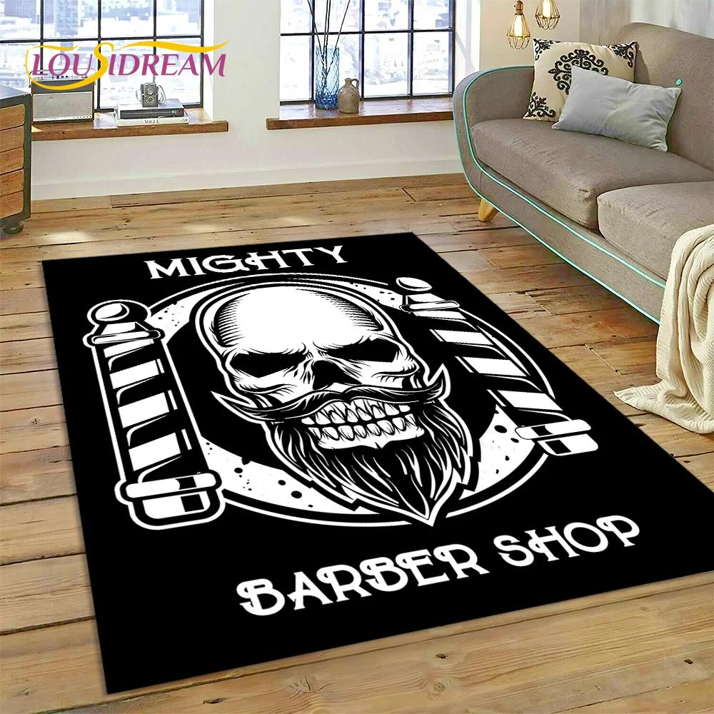 Модный логотип парикмахерской Череп Винтажный ковер-циновка для спальни, гостиной, дома, украшение для дивана, большой игровой коврик для ребенка