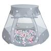 Selonis Play Tent 105x90cm/300 Balls Castle Pop Up Ballpit Plastic Balls for Kids, Grey:pearl-grey-transparent-powder Pink