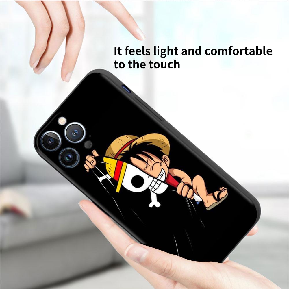 Case For Apple iPhone 11 13 14 12 Pro 7 Plus XR X XS Max 6 6S 13Pro Max Black Silicone Phone Funda Anime One- Piece