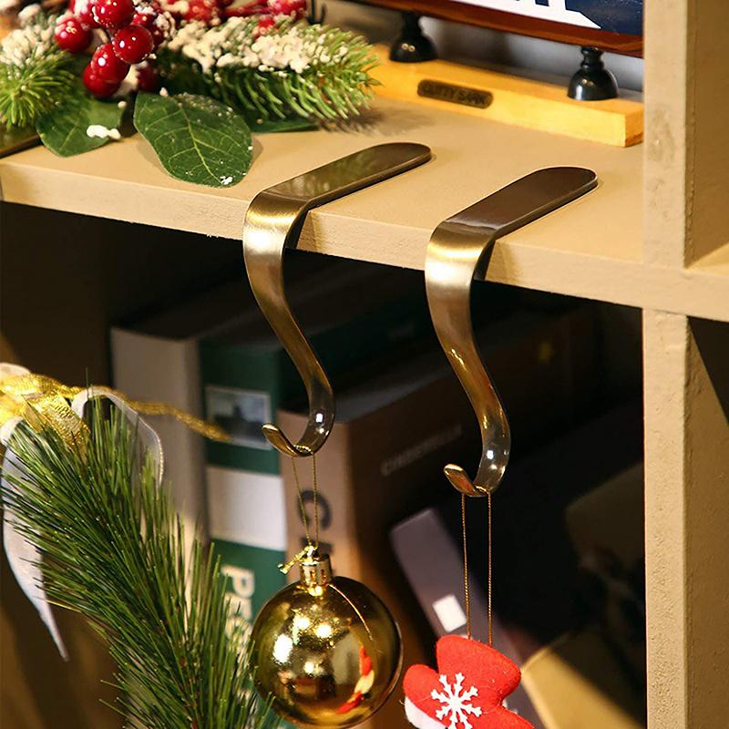 Крючок для рождественского носка, вешалка для камина, металлические зажимы, держатель для рождественских чулок, стойки, застежка для украшений, крючки для подвешивания праздничной елки