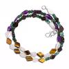 Natural Tiger Eye Amethyst Smoky Quartz Gemstone Beads Necklace 17" UB-4604 UB-4604
