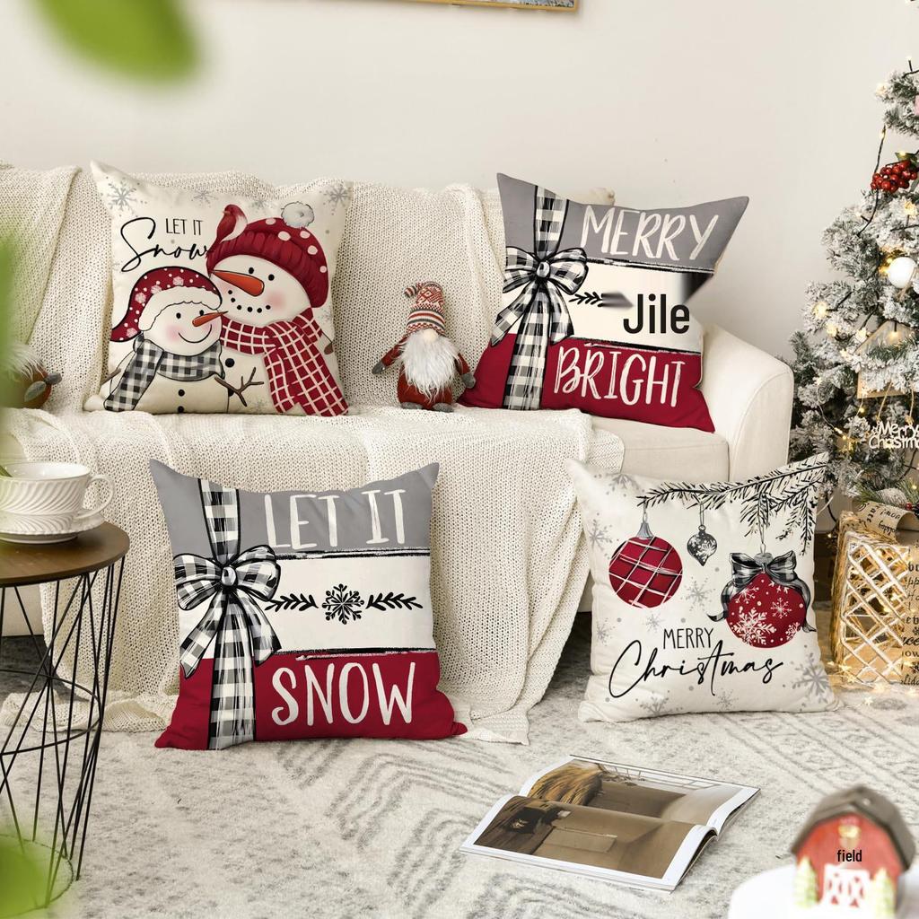 Горячая распродажа Рождественская наволочка из искусственного льна с принтом елки и снеговика - Праздничная декоративная наволочка для диванной подушки