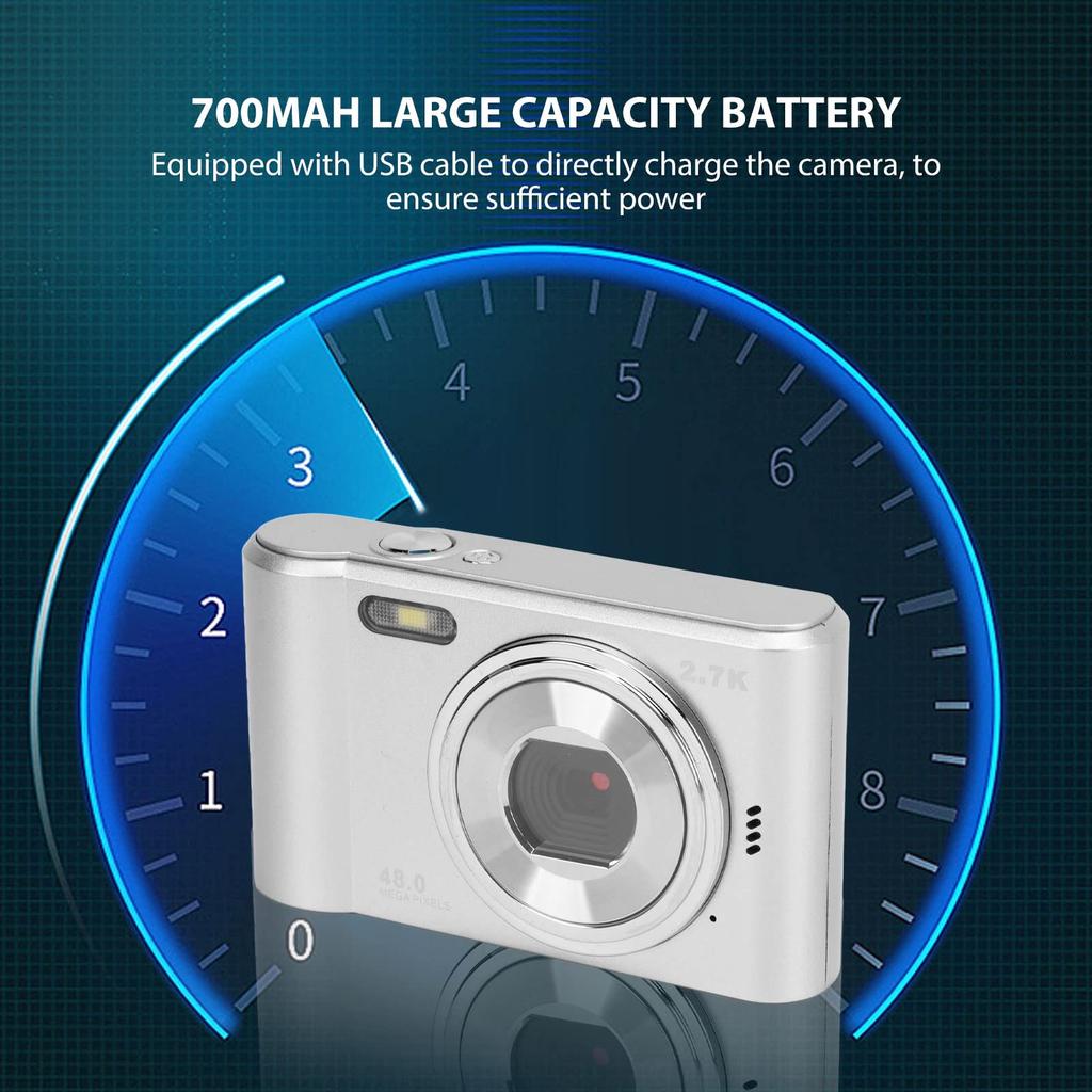 44MP 2.4-inch IPS 4K Digital Camera with 16X Digital Zoom, Anti-Shake Selfie Camera, Portable Compact Camera with Built-in Fill Light for Students,