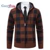 Cozy Up Мужской свитер, пальто, осень-зима, толстый, теплый, с капюшоном, клетчатый шерстяной свитер, кардиган, флисовое пальто на молнии, мужское пальто