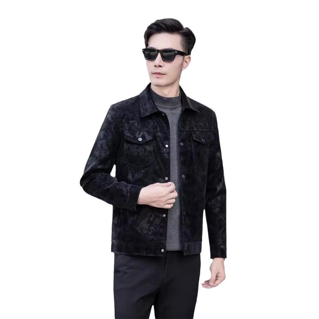Высококачественная кожаная куртка с принтом, мужская куртка, весна и осень, новая модная корейская версия, модная мужская кожаная куртка большого размера
