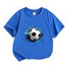 Kids Boys Girls 100% Cotton Crew Neck Short Sleeve T-Shirt, Classic Soccer Ball Blue Ink Splash Pattern Casual Soft Breathable Tee for Daily Outdoor S