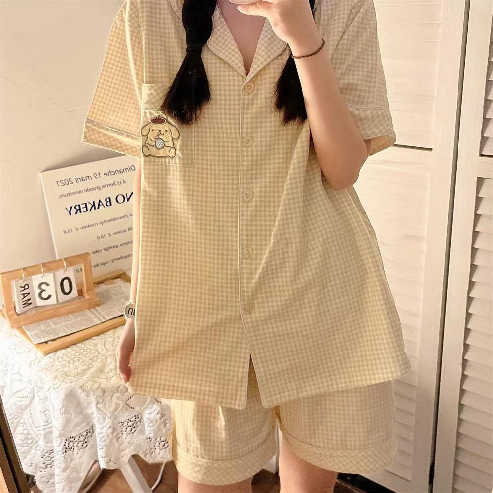 WeChat new short-sleeved pajamas women's summer lapel cute geometric loungewear Japanese and Korean popular shorts set