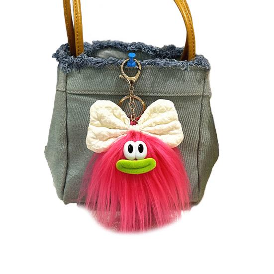 Yousheng Keychain Cartoon Plush Doll Wearing Big Bowknot Decor Big Mouth Design Charm Key Chain Keys Backpacks Cars Accessories