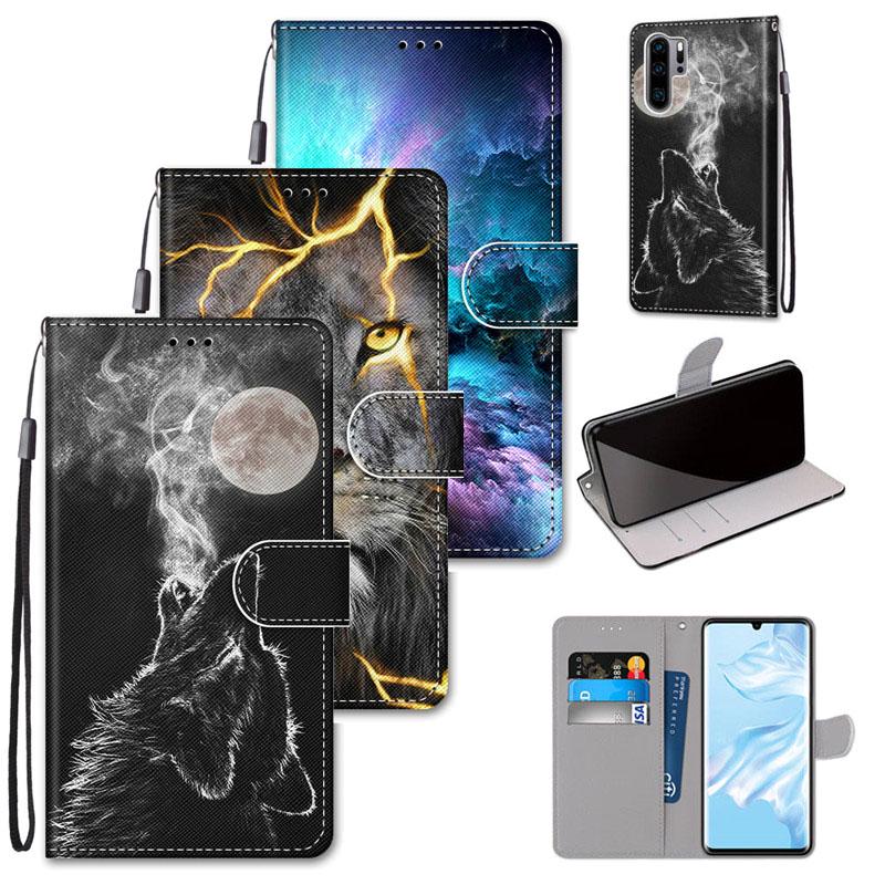 Лев, волк, красочные облака с рисунком из искусственной кожи + кошелек из ТПУ, противоударный чехол для телефона для IPhone Samsung Huawei Honor Xiaomi Redmi LG Nokia Sony