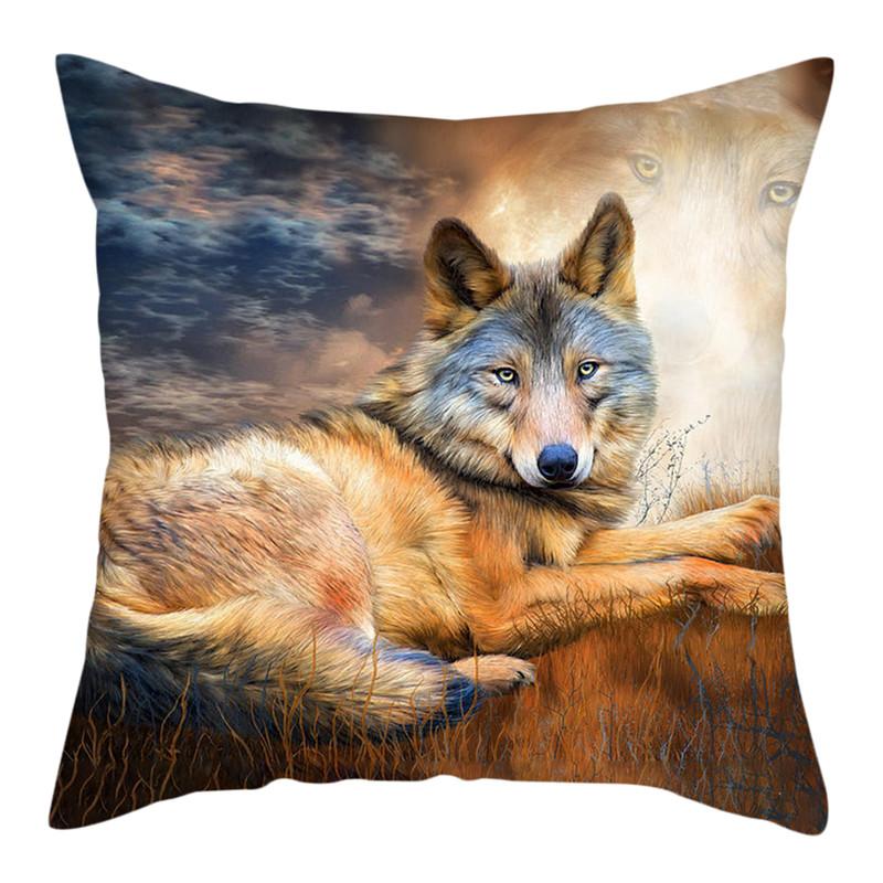 45x45cm Polyester Wildlife Print Cushion Cover Wolf King Photo Pillow Cover Home Sofa Decoration Pillowcase