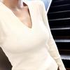 Топ трикотажный с V-образным вырезом для плохой девочки Instagram Женский Весна Осень Зима Базовый слой Приталенный Подчеркивающий талию Облегающий Обычный рукав Длинная блузка