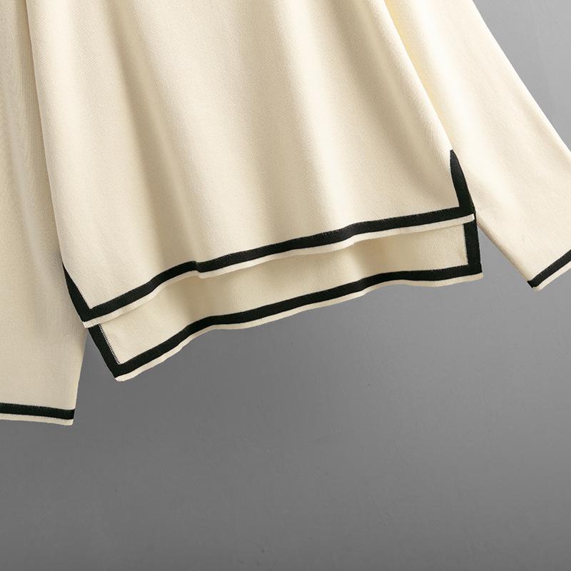 Осенне-зимний женский вязаный свитер, комплект, темпераментный цветной коллизион, топ с длинными рукавами и высокой талией, широкие брюки, две части