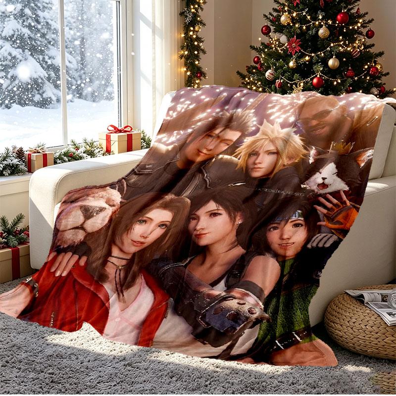 Final Fantasy Pattern Blanket for Home Decoration, Bed, Sofa, Car Travel, Camping, Suitable for All Seasons, Birthday Christmas Gift