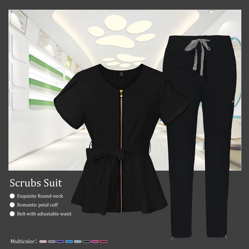 Набор для косметолога Униформа для ветеринарной клиники Медицинская униформа Комплект медсестры с коротким рукавом Медицинская женская униформа Костюм для операционной Комбинезон