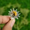 Natural Tigers Eye Multi Stone Promise Flower Ring Jewelry 925 Sterling Silver