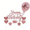 Happy Birthday Cake Toppers DIY Confetti Balloon Cake Decor Star Heart Cupcake Flag for Birthday Party Dessert Baking Decoration