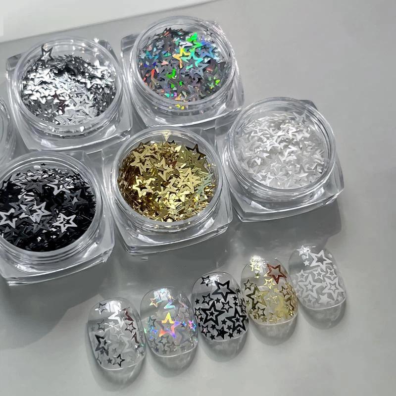 Mini Sparkling Hollowed-Out Pentagram Nail Glitter Nail Art Accessories Glitter Powder Sequin Art Decorations Manicure Tool