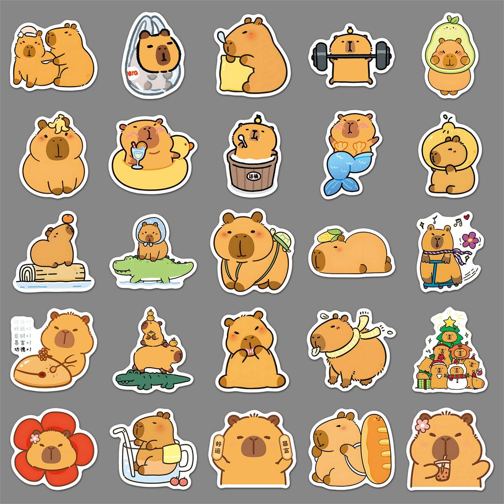 50 Capybara Doodle Stickers Personalized Cartoon Cute Animal Kapibala Decorative Water Cup Mobile Phone Stickers