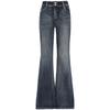 American retro double-button micro-pull jeans women's autumn new elastic and thin versatile horseshoe flared pants