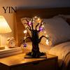Decorative Resin Tree for Home Lighted Halloween Spooky Dead Tabletop Decor, Ghost Face Haunted Themed Showcase Decor with Pumpkin Spider LED