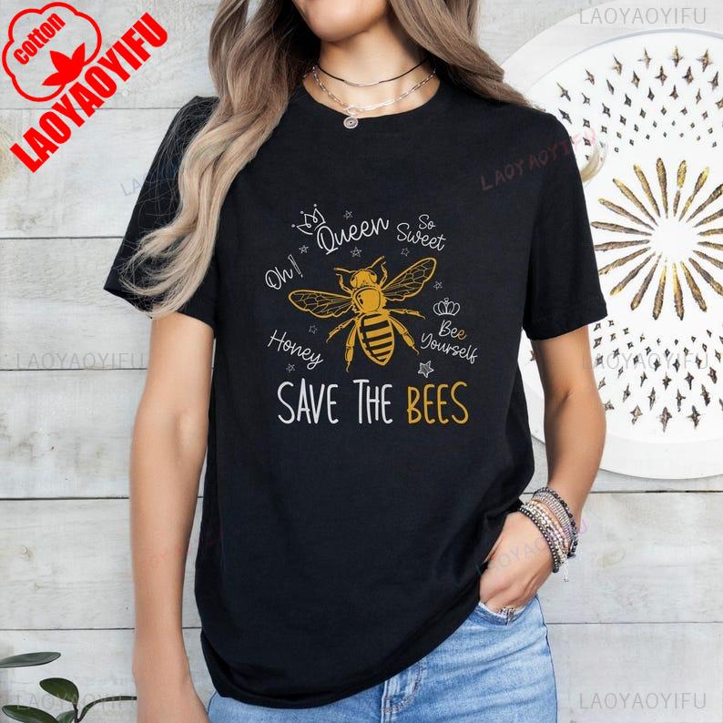 Save The Bees Unisex Softstyle Bee Lover Gift Gardening Earth Day Apparel Cute Funny Tshirt for Man Woman Shortsleev