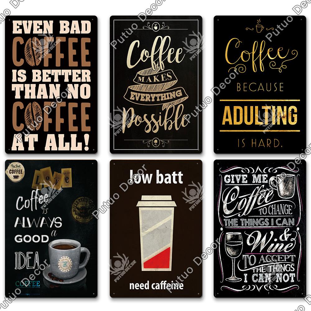 Putuo Decor Coffee Vintage Tin Sign Plaque Metal Plate Wall Art Posters for Kitchen Bar Cafe Room Retro Iron Painting