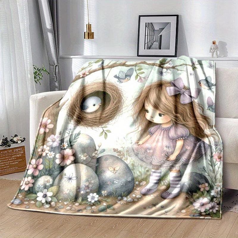 1pc Girl Printing Lightweight Flannel Blanket, Comfortable and Warm Blanket, for Camping Sofa Bed and Couch Office, Gift