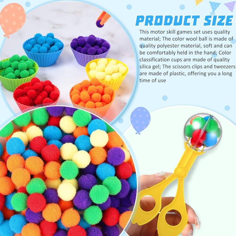 Rainbow Counting Pompoms Early Education Toy Creative Pompoms Tweezers Toy Learning