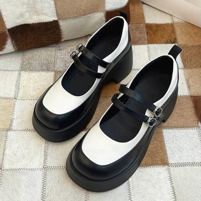 Корейская версия Толстый каблук Толстый каблук Высокий каблук Женская обувь 2024 Новые универсальные туфли Мэри Джейн Маленькие кожаные туфли Лето