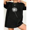 Black Oversized T Shirt With Dandelion Print For Casual Wear And Everyday Style