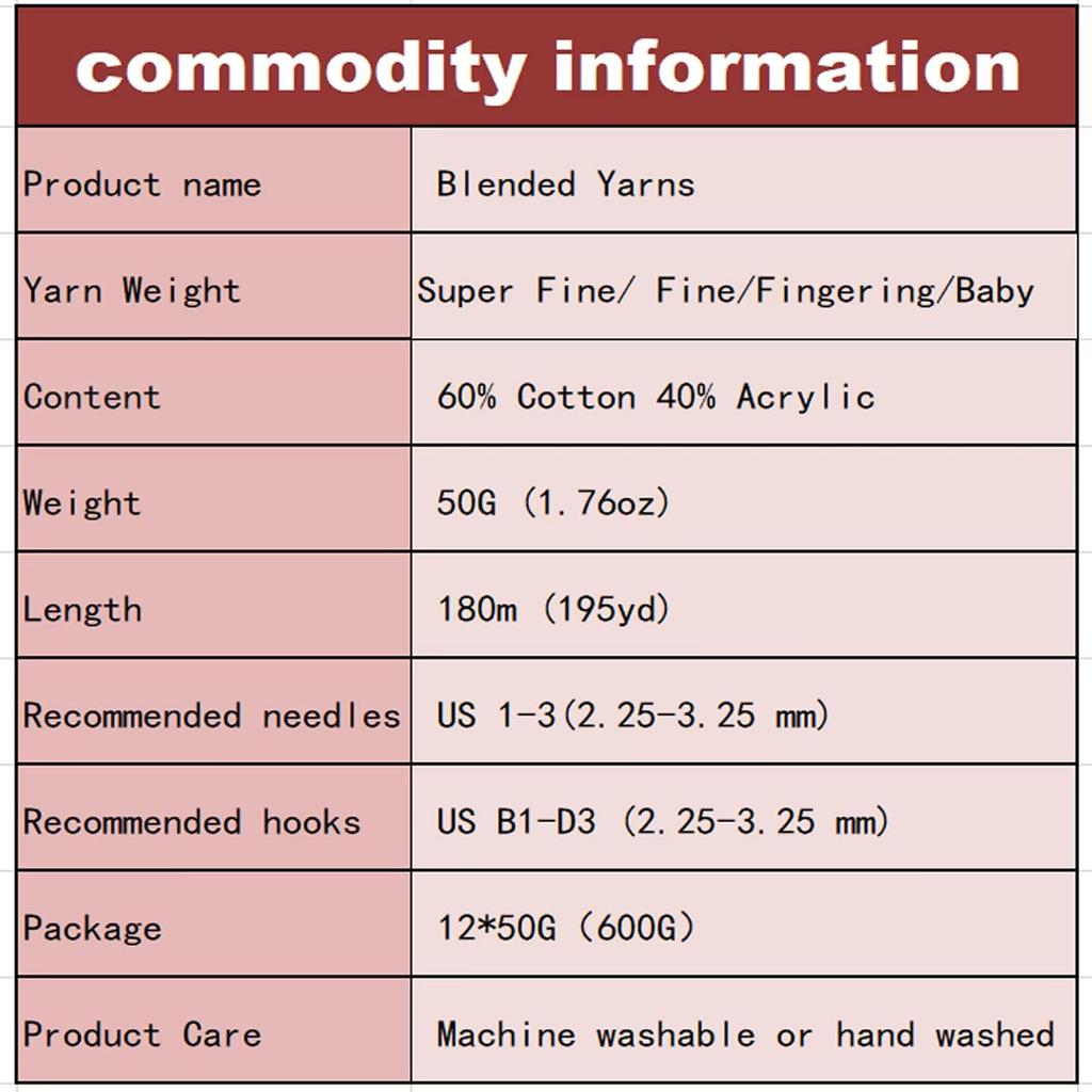 QKHEE Cotton Medium and Approximately Per for and Plush Toys Yarn, Thin, 12-Color Set, 50g/180m Ball, Crocheting, Knitting, Weaving, (Rainbow)