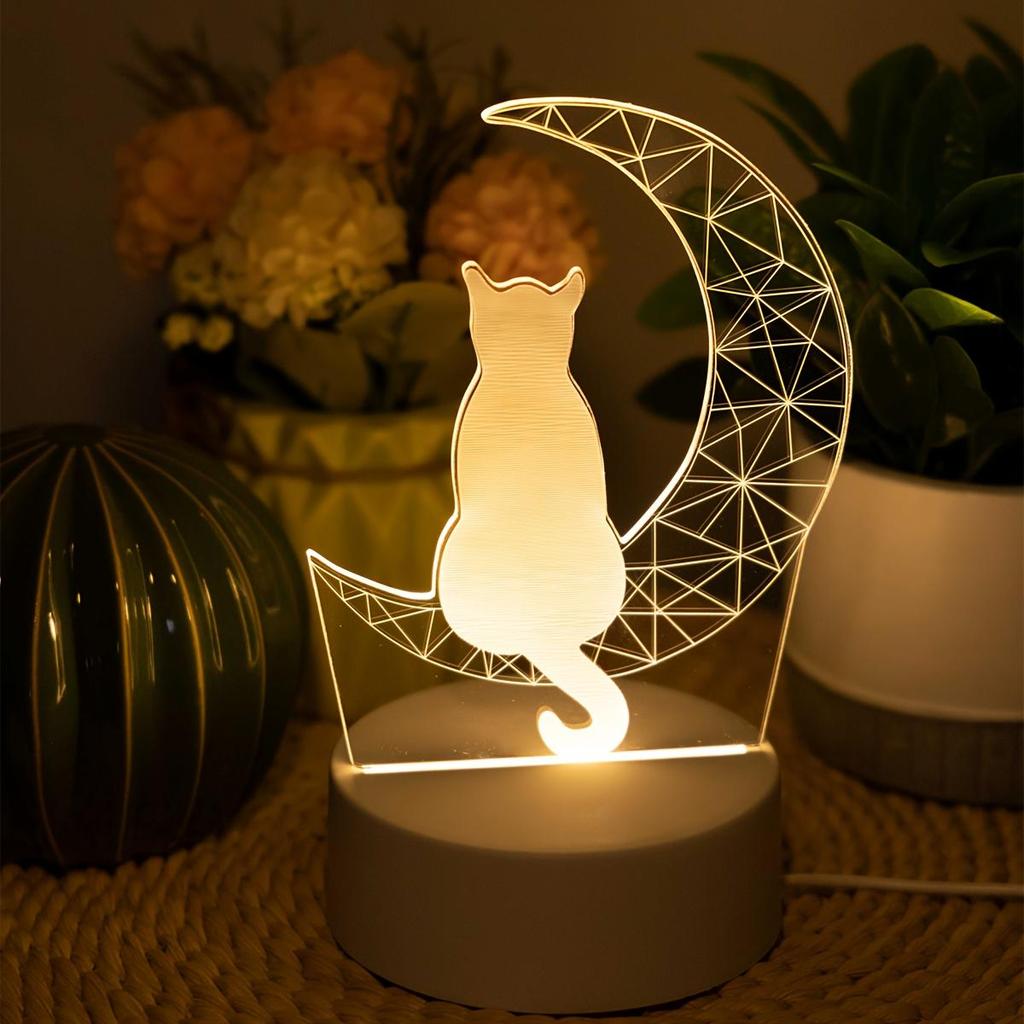 1 причудливая 3D светящаяся лунная кошка - питание от USB, креативная настольная лампа для дома, украшение для гостиной