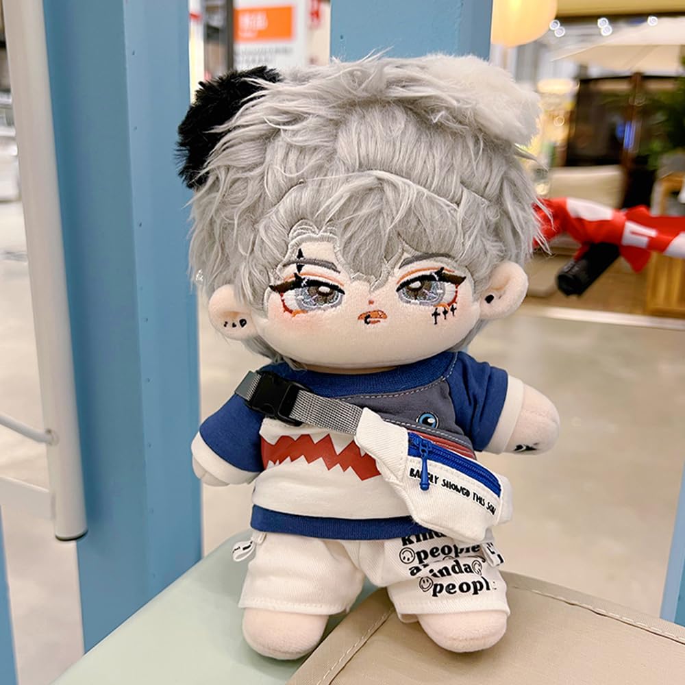 Niannyyhouse 15cm Plush White Shark Outfit Set (Includes Empty Top Hat, T-Shirt, Shorts, Hoodie, Backpack, Cotton Doll, Accessories)