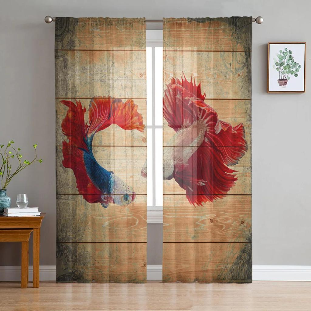 Тюлевые занавески с рисунком рыбки, прозрачные оконные шторы для гостиной, кухни, детской спальни, вуаль, подвесная занавеска