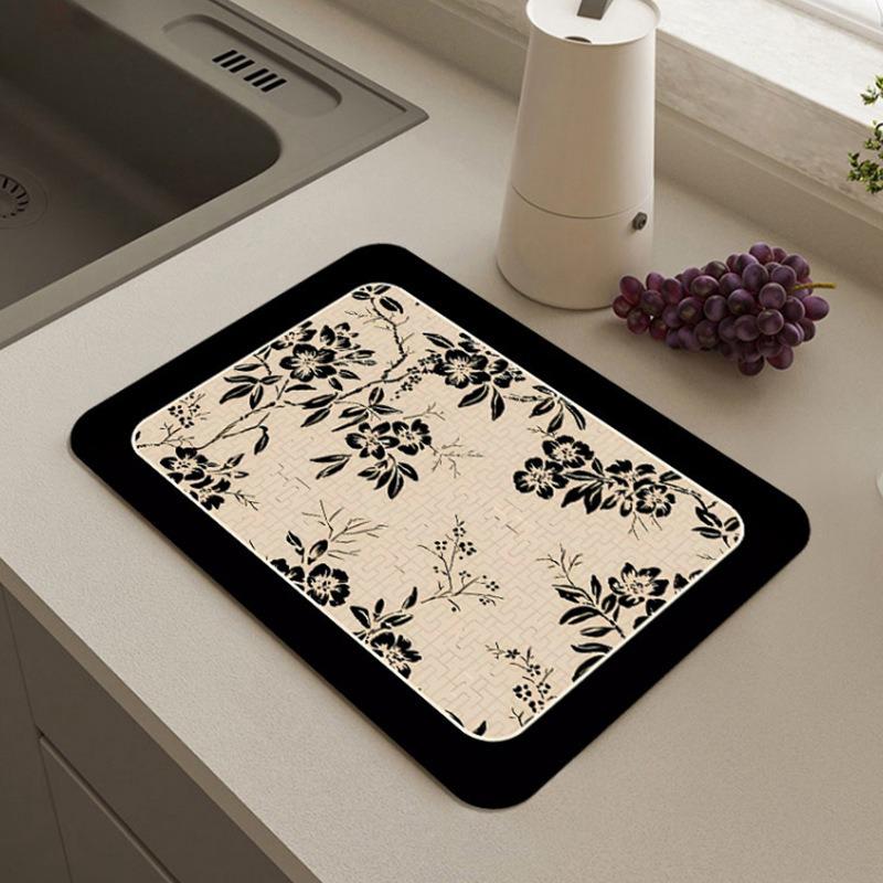 Extremely Simple Style Flower Kitchen Diatomaceous Mud Drainage Pad Absorbent Pad Bar Counter Coffee Machine Pad Placemat