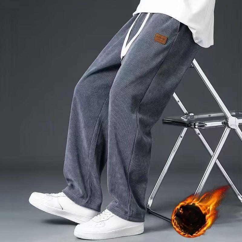 Зимние толстые теплые вельветовые спортивные штаны мужские с подкладкой на шнурке прямые свободные спортивные штаны мужские повседневные термобрюки