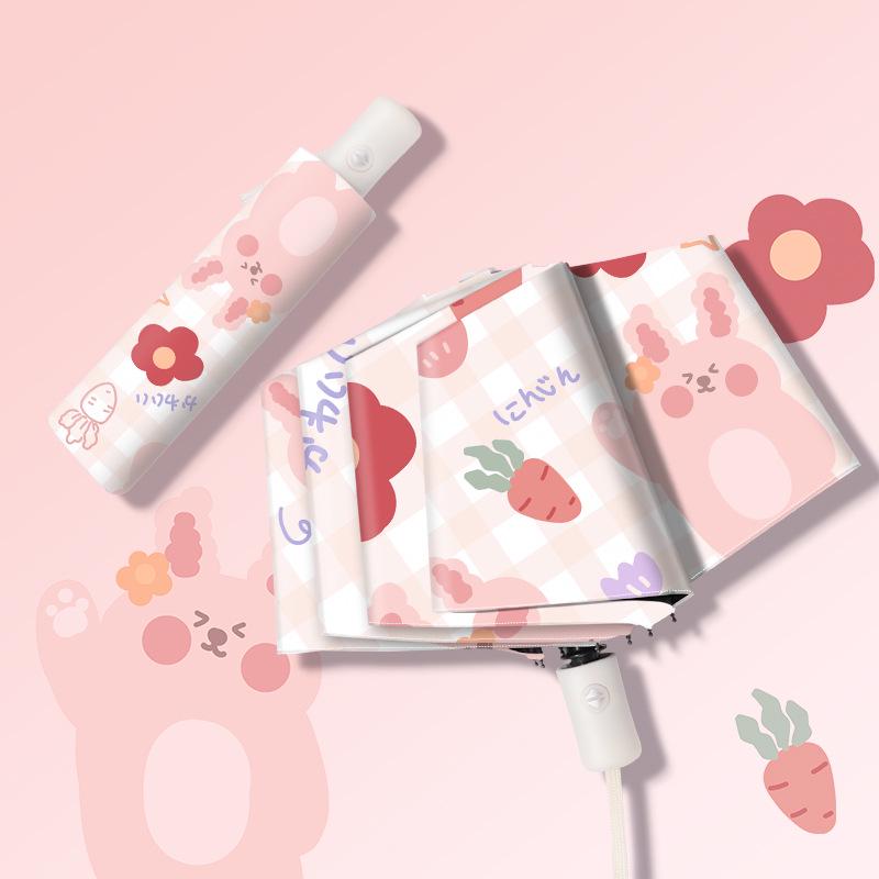 Cartoon Sunny & Rainy Dual-Use Auto Folding Umbrella for Adults & Students