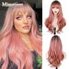 Длинный розовый парик с челкой, длинный волнистый парик, розовые парики с эффектом омбре для женщин, термостойкие синтетические женские парики для косплея для повседневного использования (Омбре Розовый)