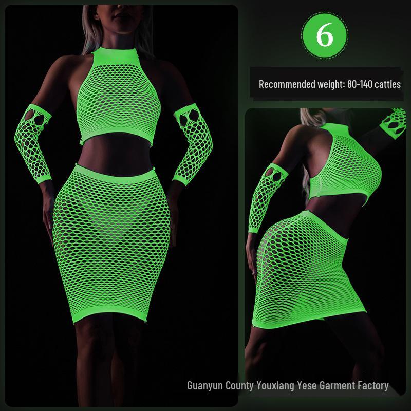 Светящийся в темноте бодистокки из сетки плюс сайз с люминесцентным бандо и носками