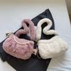 Korean Style Plush Shoulder Bag with Pearl Accents - Cute Autumn/Winter Crossbody