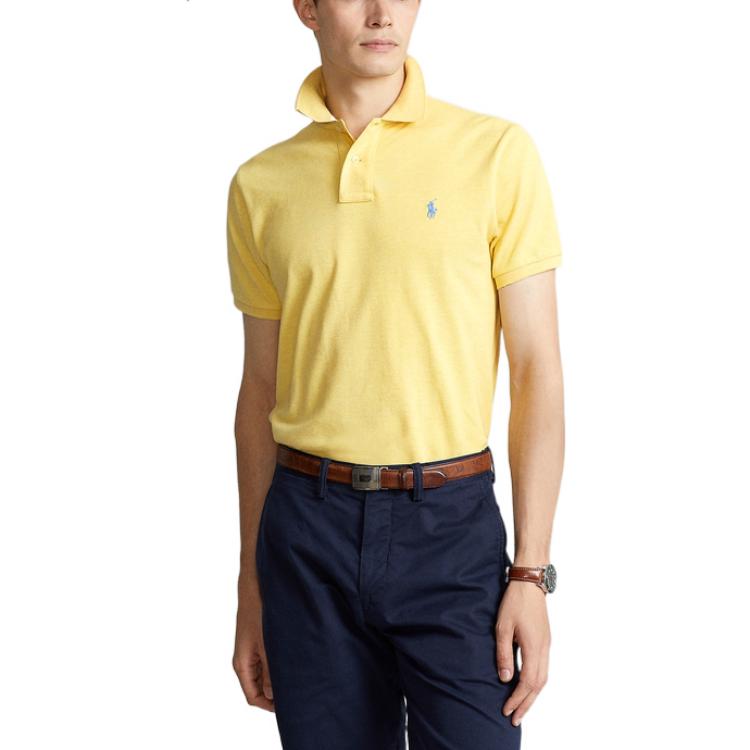 Polo Ralph Lauren SS22 Однотонная футболка-поло с вышитым логотипом, приталенная, с коротким рукавом, мужские топы, желтый MNPOKNI1N821555-700