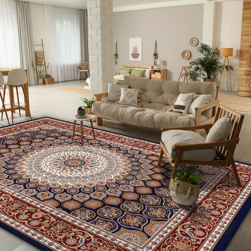 Retro Bohemian Area Rug Non-slip and Easy to Clean Living Room Floor Mat Bedroom Dining Room Rug Home Decoration