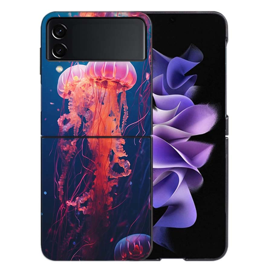 Очаровательный Неоновый Медуза Чехол Для Samsung Z Flip7 6 Galaxy Чехол Ударопрочный Z Flip5 Z Flip3 4 5G Жесткий Чехол Телефон ТПУ ПК Жесткий