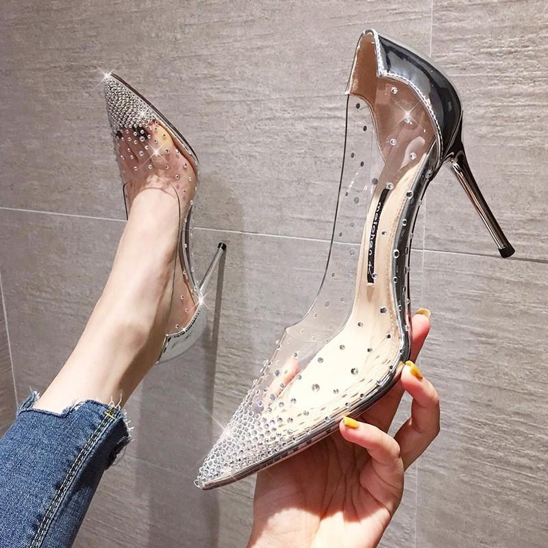 High Heels Women's Outer Wear 2024 Spring and Autumn Models Pointed Tip Stiletto Casual Fashion Single Shoes Fairy Style Transparent High Heels