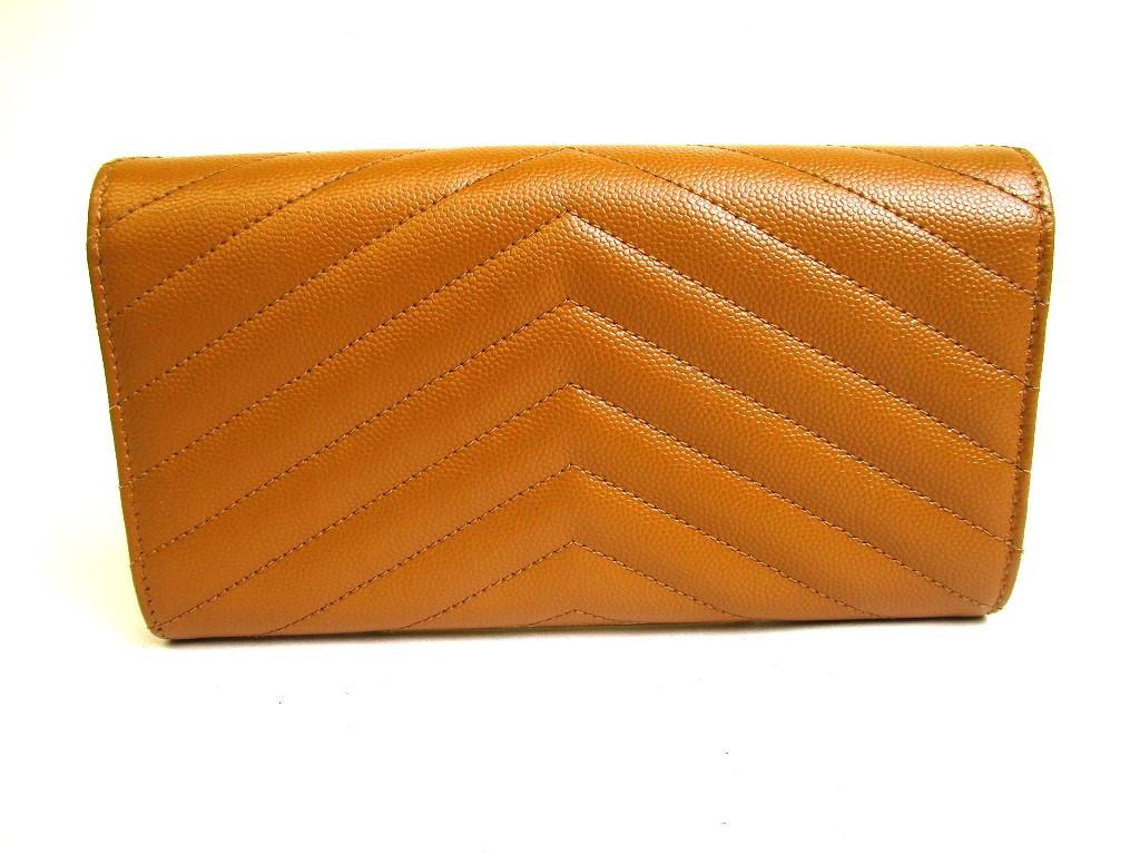 Authentic Saint Laurent Paris Gold YSL Motif Brown Leather Long Flap Wallet #a184 Refurbished