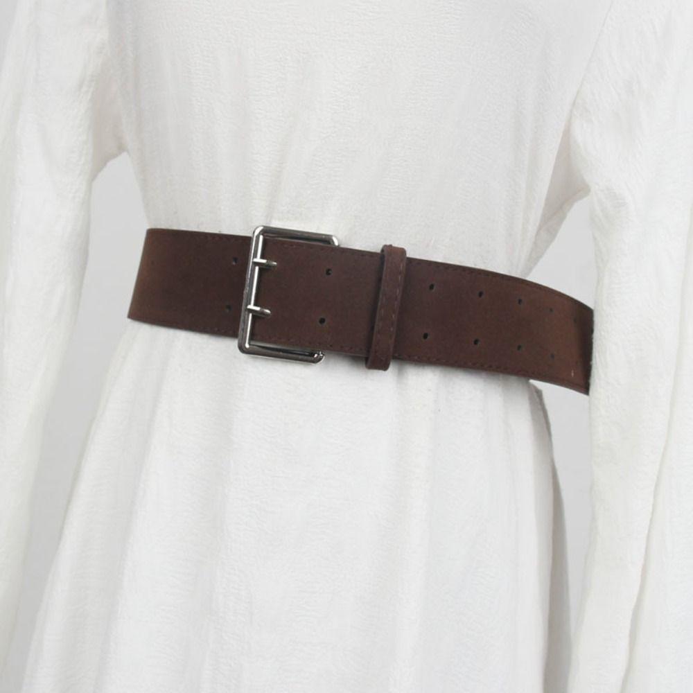 Double-Breasted Women's Belt Suede Dress Jeans Belt Simple Wide Waist Belt Ladies