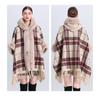 Зимняя женская куртка-накидка с шалью, свободная клетчатая подкладка с утолщенным меховым воротником, вязаная твидовая куртка-шаль с семиточечным рукавом и шляпой