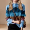 Fashion Retro Half High Collar Pullover Sweaters for Women Autumn Winter Long Sleeve Knitted Sweater Top Elegant Contrasting Color Warm Knitwear 24783