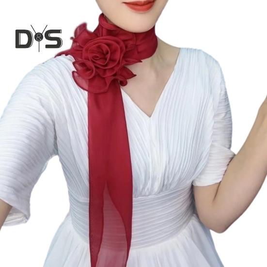 Шифоновый атласный длинный шарф с цветочным декором, дышащая универсальная пляжная шаль, защита от солнца, шифоновая шаль, повседневная одежда