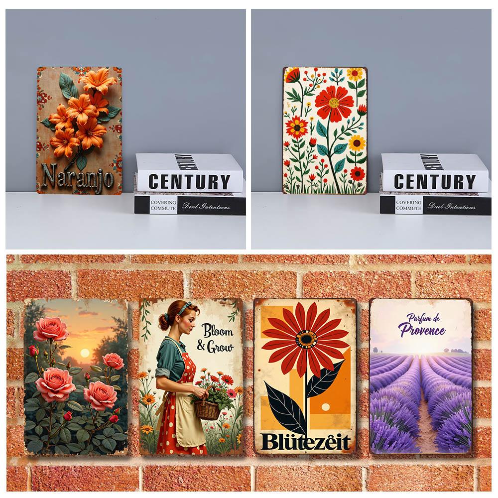 Retro Floral Metal Tin Signs Home Decor Wall Art Garden Farmhouse Country Kitchen Bathroom Living Room